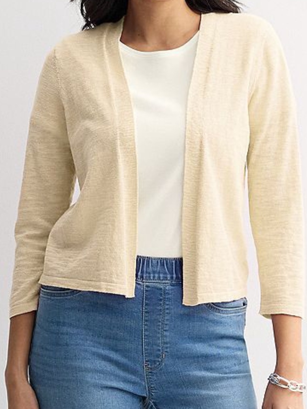 Cardigan Sweater 3/4 Sleeve Open Front Lightweight Size Large Coastal Beige NWT